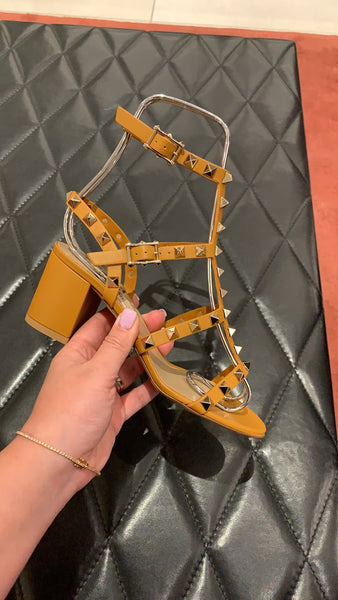 Rockstud block heel sandals